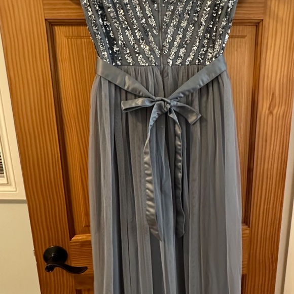 Maya Dusty Blue Stripe Embellished Maxi Dress With Sash Belt (Bridesmaid) - Picture 6 of 9